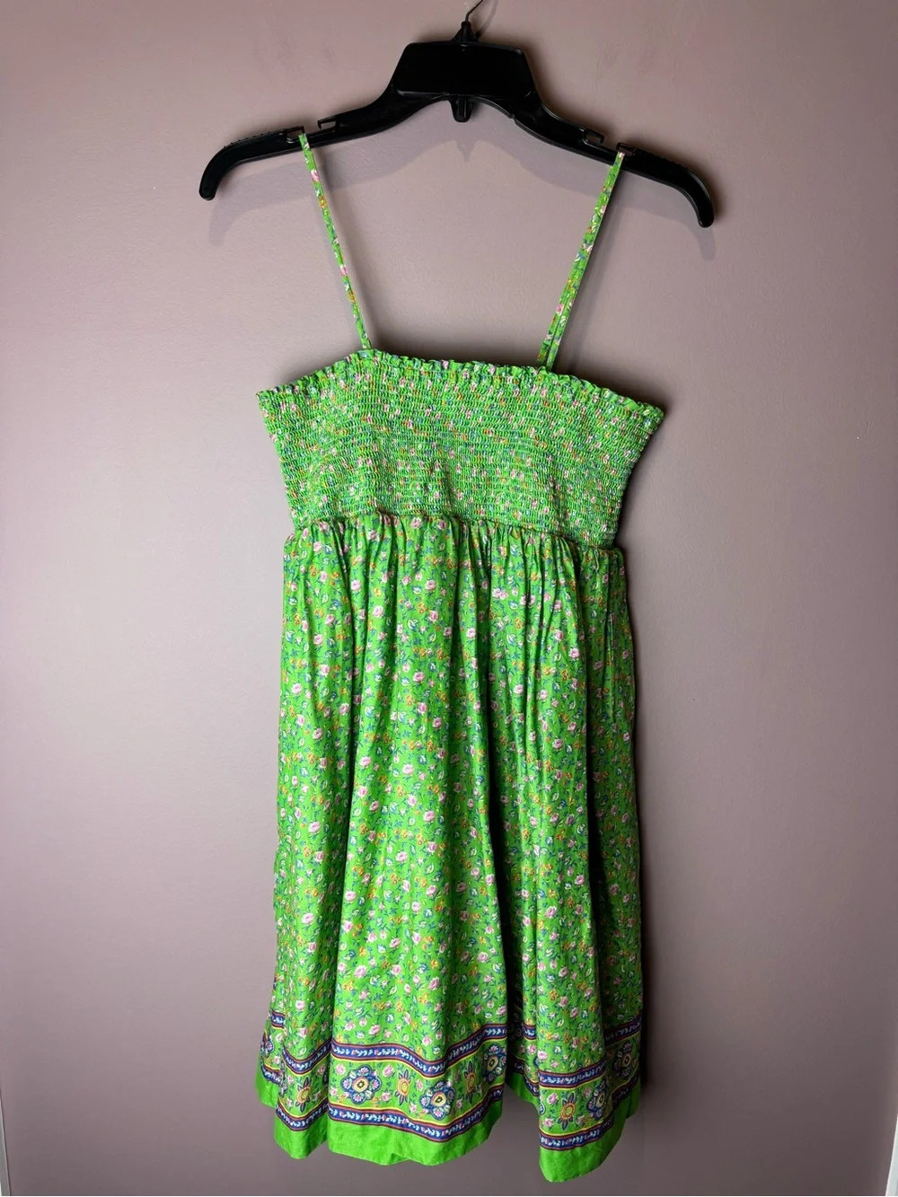 Ralph Lauren Smocked Green Sun Dress Floral Girls 16